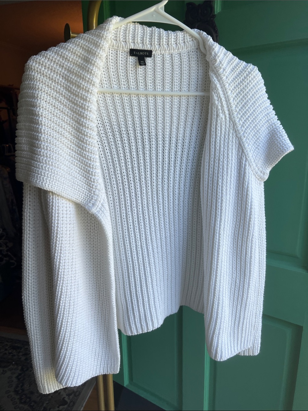 Talbots Cream Open-Front Ribbed Cardigan / oversized XS